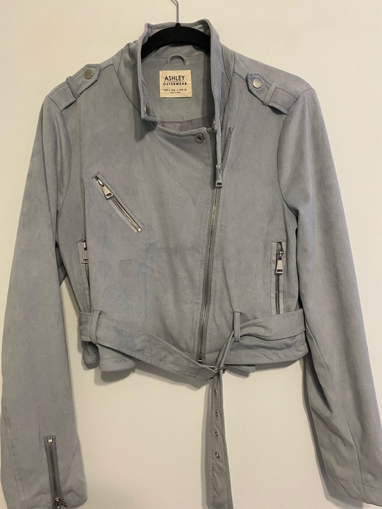 Ashley By 26 International Jackets & Blazers - Ashley By 26 International Light Gray Suede Moto Jacket